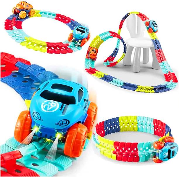 Zyamalox LED Light-Up Race Car Track Set Flexible DIY Track Toy Car Magic Race Car Tracks