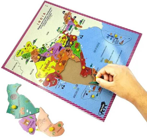 बोजिका India/indian States and capital Geographical Learning Map Board Puzzle for kids