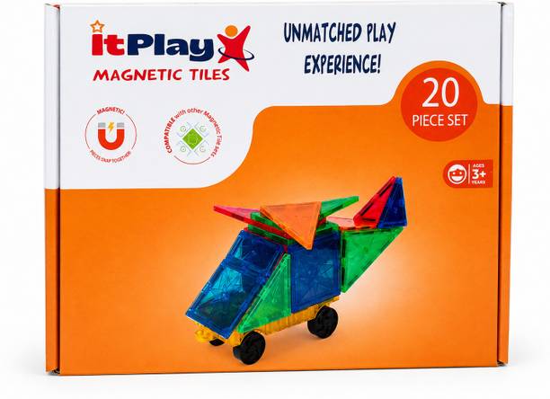 ITPLAY Magnetic Tiles 20 Pic Building Blocks Toy with Vehicle Base for Kids Age 3+Yr