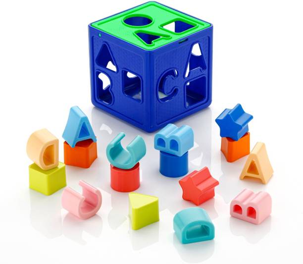 S sukan tex Shape Sorter Cube Toy for Toddlers | Alphabet & Geometric Blocks Toy for 1+ Year