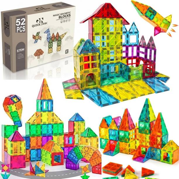 HeyKids DIY Magnetic TIles , Building Blocks, Stacking Toys for Kids 3-8 Years -52 Pcs
