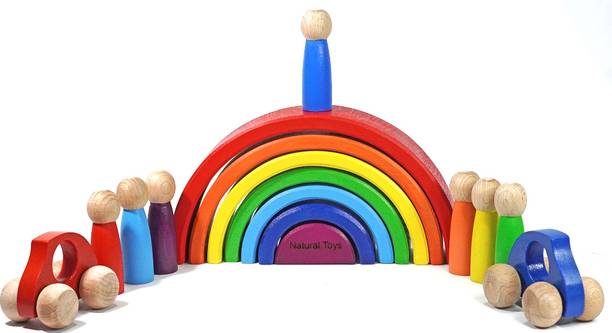 Natural.Toys Wooden Toys 7PC Combo Rainbow Stacker Pegdolls Plank Semi Circle