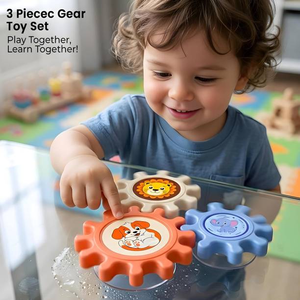 J K INTERNATIONAL 3 PS Baby Gear Spinner Toys for Kids, Interlocking Spinning Gears Animal Design
