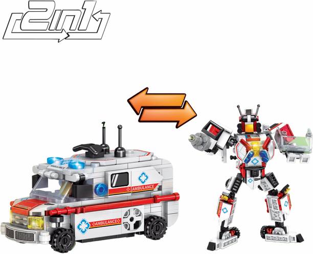 TOYMERSIVE Ambulance to Robot 2in1 Transforming Building Blocks Medical Rescue Car Toy Set