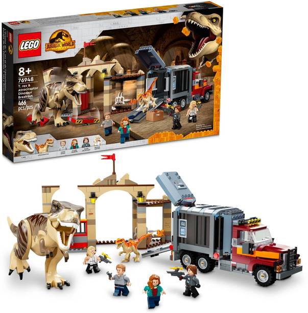 LEGO Jurassic World T. rex & Atrociraptor Dinosaur Breakout 76948 Dino Toy Set, Gift