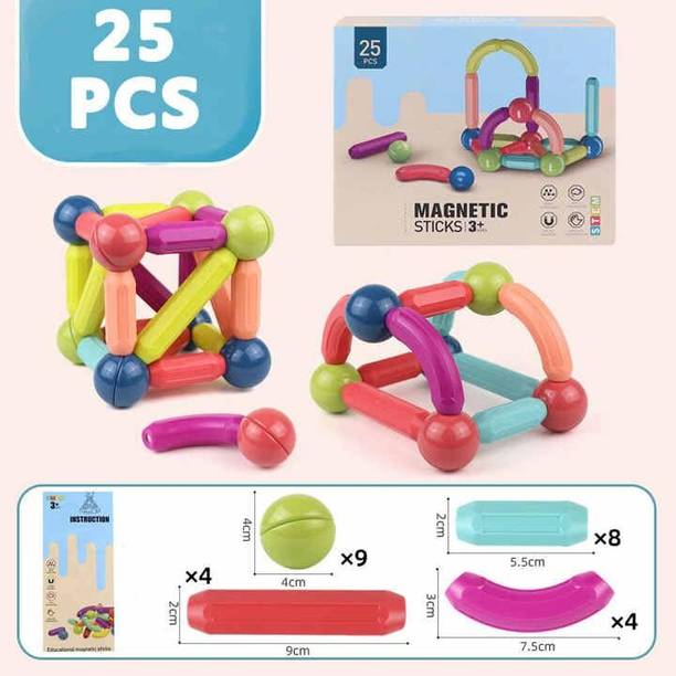 ZUNBELLA Magnetic Building Sticks Blocks & Learning Sticks Activity Toy For Kids (25 pcs)