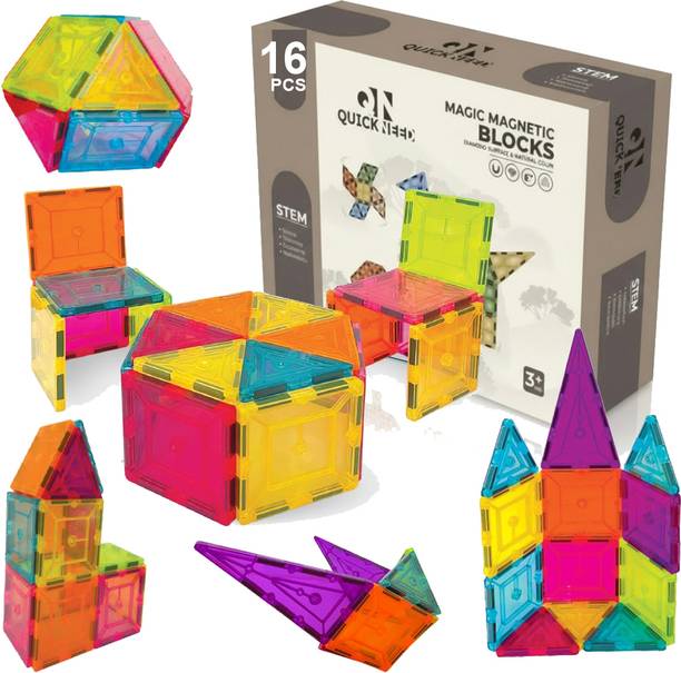 HeyKids DIY Magnetic Building Blocks, Stacking Toys for Kids 3 4 5 6 7 8 Years -16 Pcs