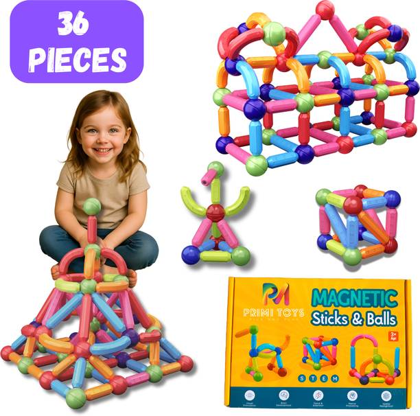 PRIMITOYS 36 Pieces Magnetic Building Stick and Ball Blocks for Kids – STEM Learning Toy