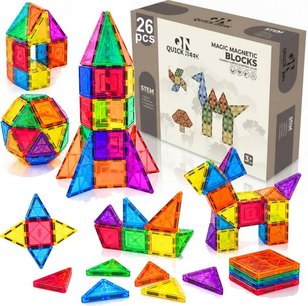HeyKids DIY Magnetic Tiles, Building Blocks, Stacking Toys for Kids 3-8 Years -26 Pcs