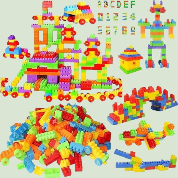 Mayne DIY Plastic Building Blocks for Kids 50+ pcs (42 Pieces + 8 Tyres Multi) _3236