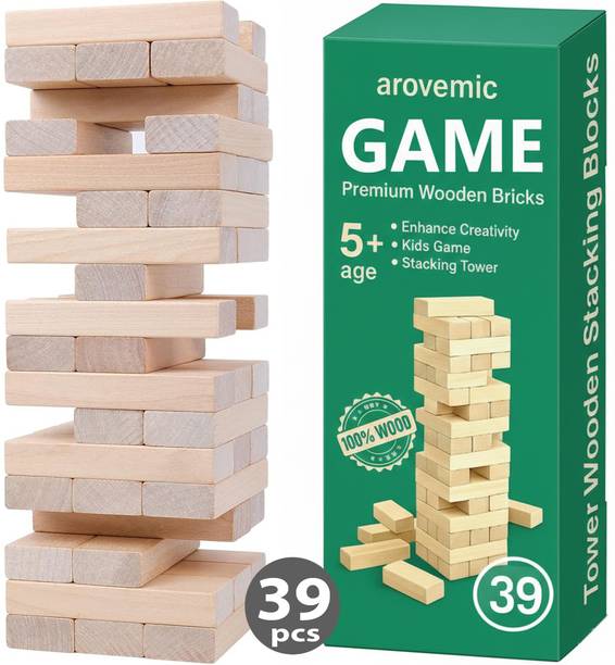 arovemic Wooden Stacking Blocks Family Entertainment - 39 Blocks Wood Jenga Game