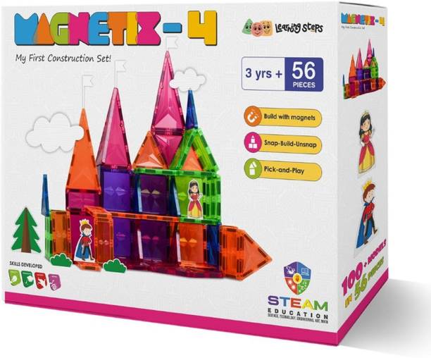 YUIOP - Magnetix 4 - Magnetic Construction Set - Powerful Natural Magnets - 56 Pieces