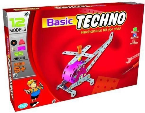 Happy Hues Little Engineer Basic Techno Mechanical Kit for Child 12 Different Models 95 Multicolor Metal Pieces-Made in India