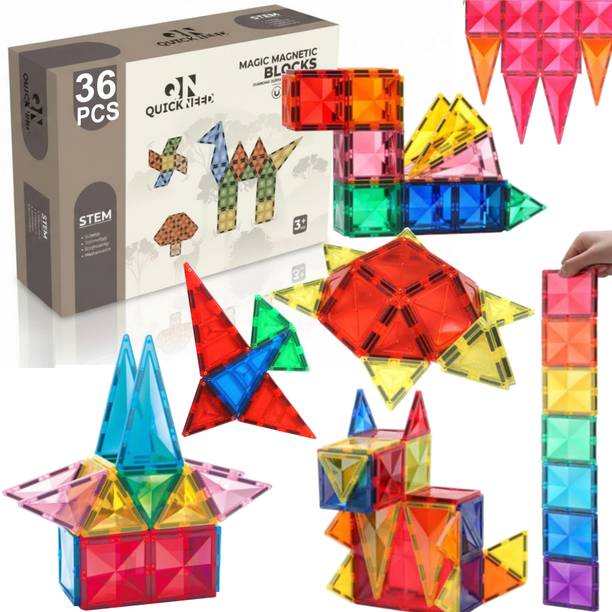 HeyKids DIY Magnetic Tiles, Building Blocks, Stacking Toys for Kids 3-8 Years -36 Pcs