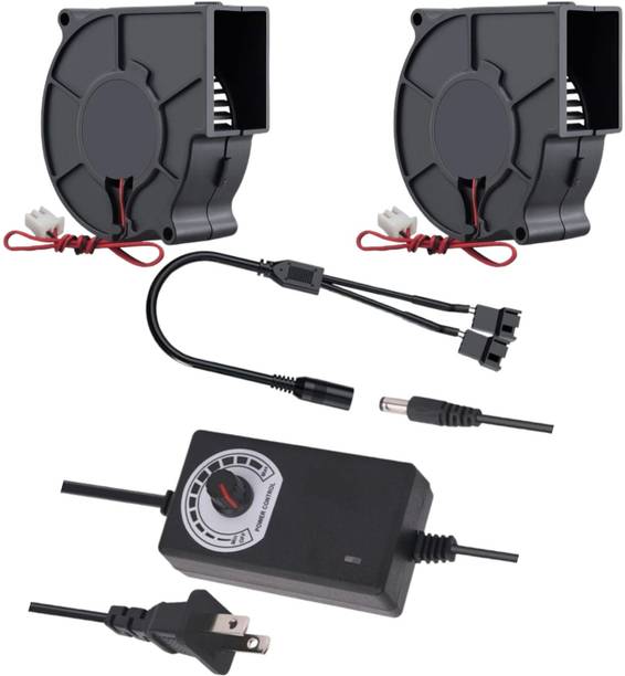 Electronic Spices 2pcs 9733mm DC Blower, 12V, with 120V - 240V AC Plug, Variable Speed Controller Forward Curved Air Blower