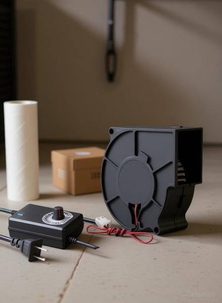 Electronic Spices 4pcs 9733mm DC Blower, 12V, with 120V - 240V AC Plug, Variable Speed Controller Forward Curved Air Blower