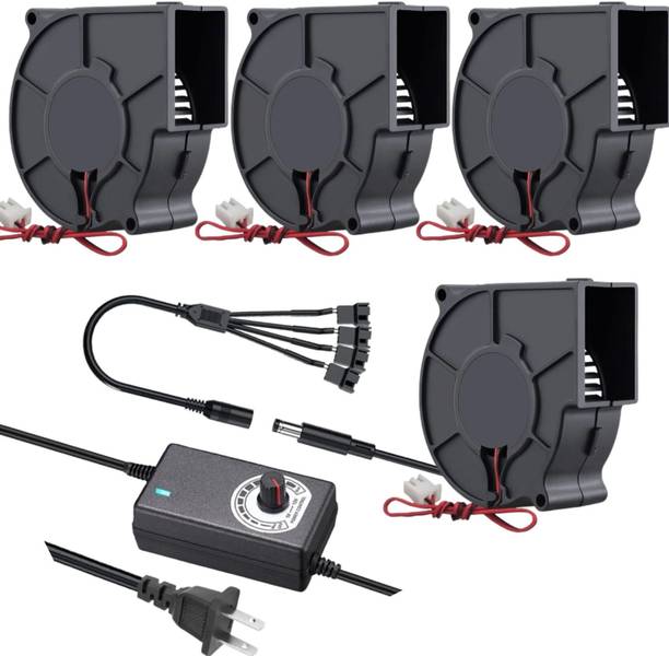 Electronic Spices 4pcs 7530mm DC Blower, 12V, with 120V - 240V AC Plug, Variable Speed Controller Forward Curved Air Blower