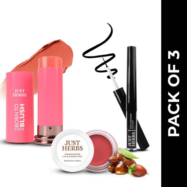 Just Herbs Blush, Line & Glow Set (Blush Stick, Lip Cheek Tint & Eyeliner)