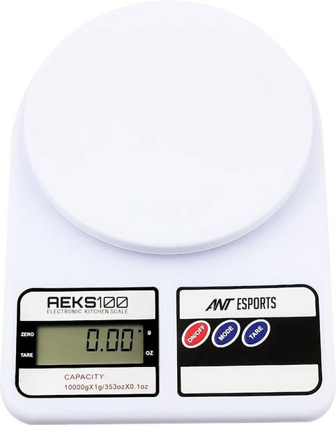 Ant Esports Kitchen Food Scale, 10kg, LCD Display, Tare Function Weighing Scale (White)