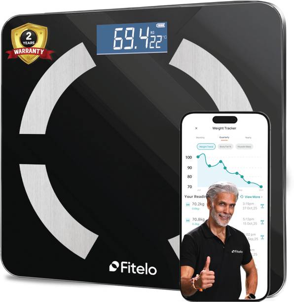Fitelo Bluetooth Smart Scale | Body Fat BMI Analyzer | Tracks 18 Metrics | App Sync BMI Weighing Scale