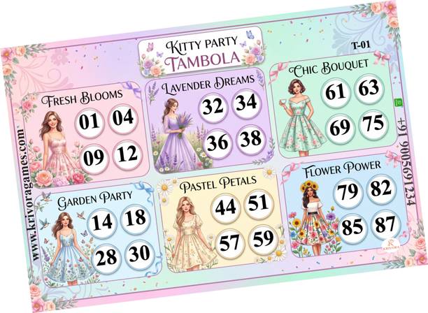 KRIVORA Floral Theme Kitty Party Tambola Housie Tickets (Pack of 15) Board Game Accessories