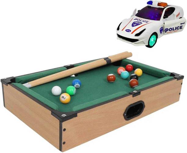 JOYFULJOURNEY Wooden Mini Snooker Table – Billiard Pool Game + [Free Police Car] Party & Fun Board Game