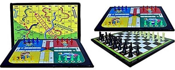 गोल्डिलक्स Best Ludo Snakes Ladders & Chess Board Game with 2 Set of Ludo and 1 chess coins बोर्ड गेम