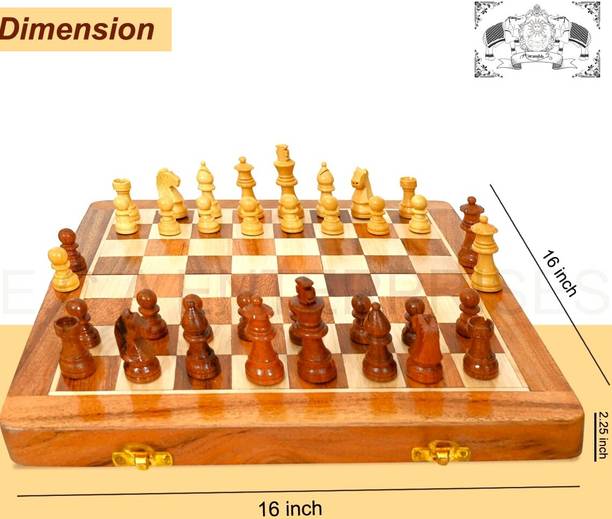 AarambhCraft Premium GOLDEN ROSEWOOD Chess Board Game Set 16" x 16" (40.5cm x 40.5cm) Board Game Accessories