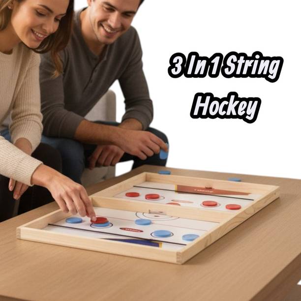 SABIRAT 3in1 String Hockey Game for Kids, Ludo, Snake & Ladder, Fast Sling Puck Combo, Air Hockey Board Game