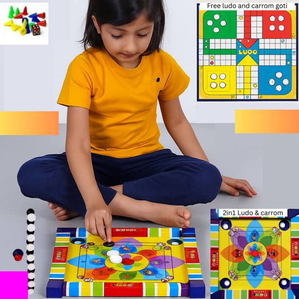 Aarvee 14" Inch Kids Colourful Carrom Board With Ludo Indoor Game Sport with Coins_ 44 Carrom Board Game