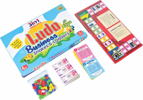 ABYZ 3-in-1 Games Pack: Ludo Business Snakes & Ladders Board Game Educational Board Games