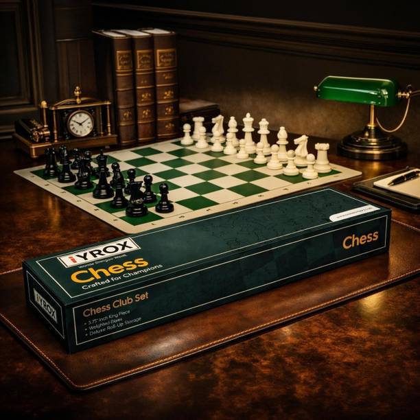 iYROX Premium Roll-Up Chess Set – 18" Mat in Magnetic Box with 34 Velvet Pieces Strategy & War Board Game