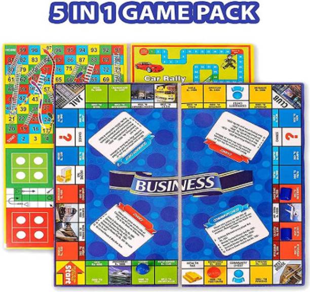 PADMAVATHI ENTERPRISES 5 in 1 Deluxe Board Game with Plastic Money Coins,Trading,Big Business Game Party & Fun Board Game