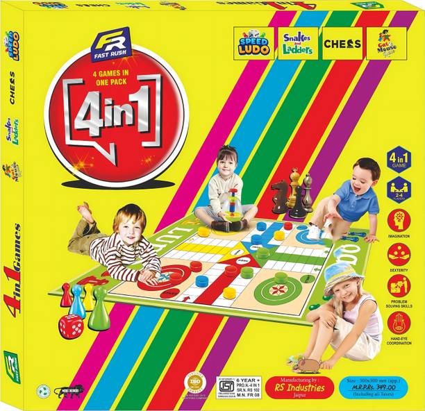 फास्ट रश 4-in-1 Board Game Combo Chess Board Game Snake & Ladder Ludo Game बोर्ड गेम
