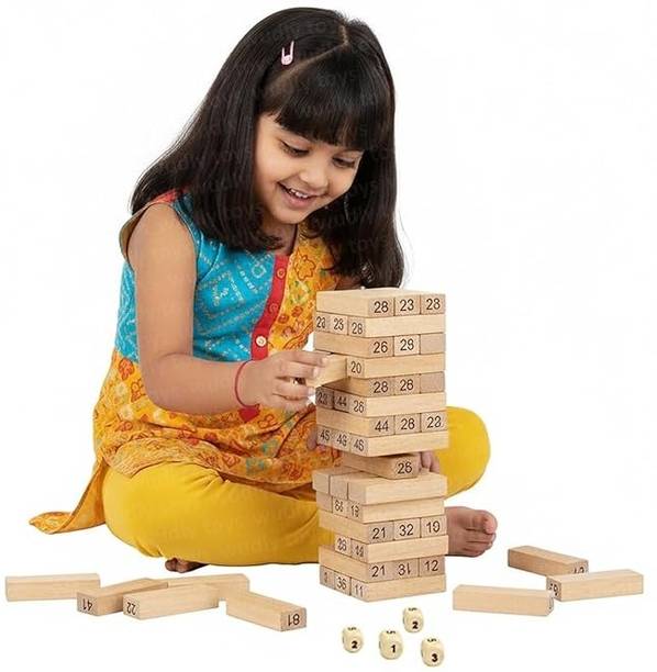 Sharvik 54 Pcs Wooden Tumbling Tower Game Indoor Stacking Puzzle Blocks for Kids, Adults Educational Board Games