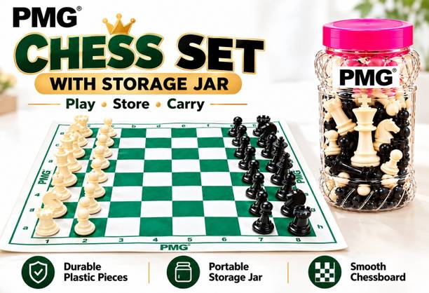 PMG 17x17 Tournament Chess Vinyl Roll-up Mat with 32 Pieces Chessmen Jar, Party & Fun Board Game