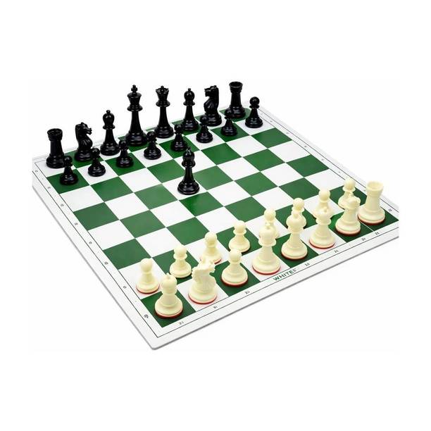 ANANTHI CHESS PRODUCTS 18x18 Inch Tournament Chess Set with Vinyl Roll-up Mat, 32 Pieces,2 Queens & Bag Board Game Accessories