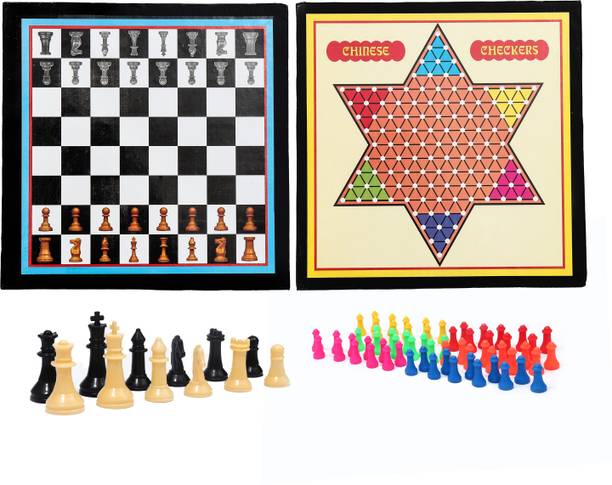 HK Sport & Toys 2 in 1 Chinese Checker Board with Plastic Chess Pieces and Plastic Checker Token Strategy & War Board Game