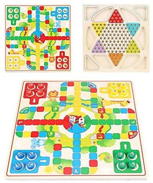 Little Mind Premium Wooden 2 in 1 Chinese Checker Board & Ludo for Adults and Kids Educational Board Games
