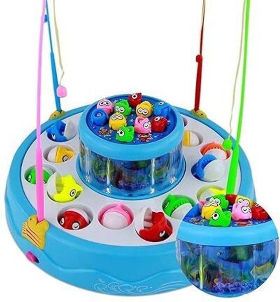 FUN EXPRESS Go Go Fishing Rotating Magnetic Fish Catching Game with music (Multicolor) Educational Board Games