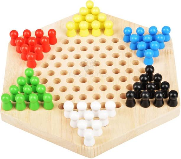 Rainbowstore Wooden Chinese Checkers Hexagon with Wooden Marbles Board Games Educational Board Games