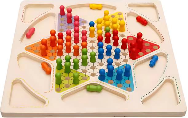 MARA BOMMAI Wooden Chinese Checkers & Ludo 2-in-1 Board Game | Travel-Friendly Picnic Toy Party & Fun Board Game