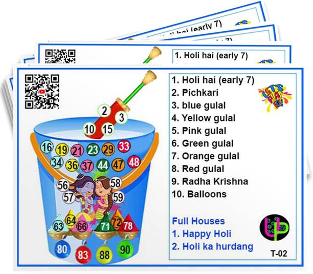 UltPult Tambola Holi Bucket Theme Housie Bingo English (15 Tickets) Kitty Party Board Game Accessories