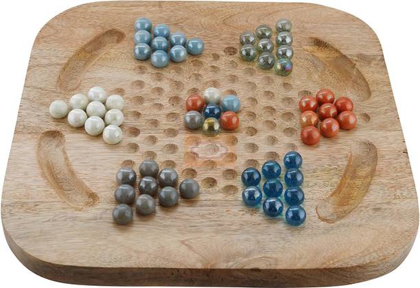 श्रीजी क्राफ्ट्स Chinese Checkers Brainvita Unique Game with 12-IN Wooden Board & Traditional Peg बोर्ड गेम
