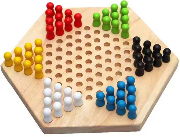MARA BOMMAI Wooden Chinese Checkers Hexagon Board Game with Wooden Marbles Party & Fun Board Game
