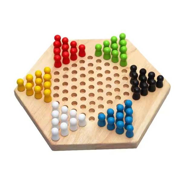 MARA BOMMAI Wooden Chinese Checkers Hexagon Board Game with Wooden Marbles Party & Fun Board Game