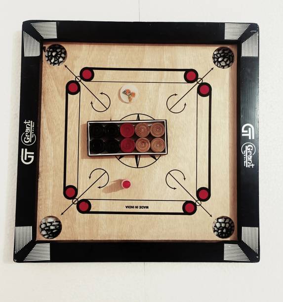 GRANT Glossy Finished 20inch Carrom Board with wooden coin and sticker, powder Carrom Board Game