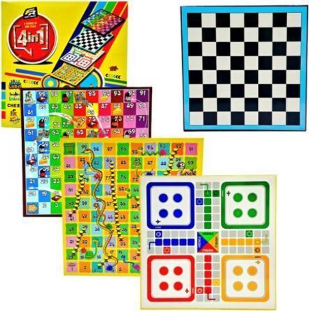 Fast Rush 4-in-1 Board Game Combo Chess Board Game Snake & Ladder Ludo Game Dart Board Game