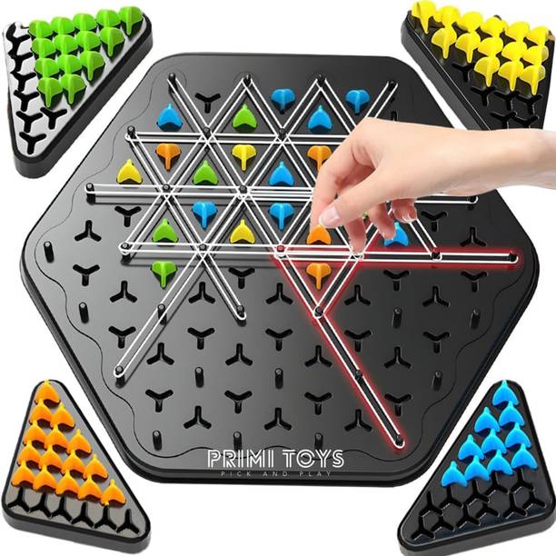 PRIMITOYS Triggle Triangle Chess Game Board | Chain Triangle Chess Game with Rubber Bands Strategy & War Board Game