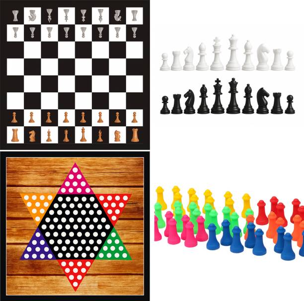 Tredd Enterprises 2-in-1 Board Game Combo-Chess and Chinese Checkers with Coins Party & Fun Board Game